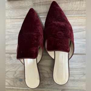Barneys New York Deep Red Velvet Mules